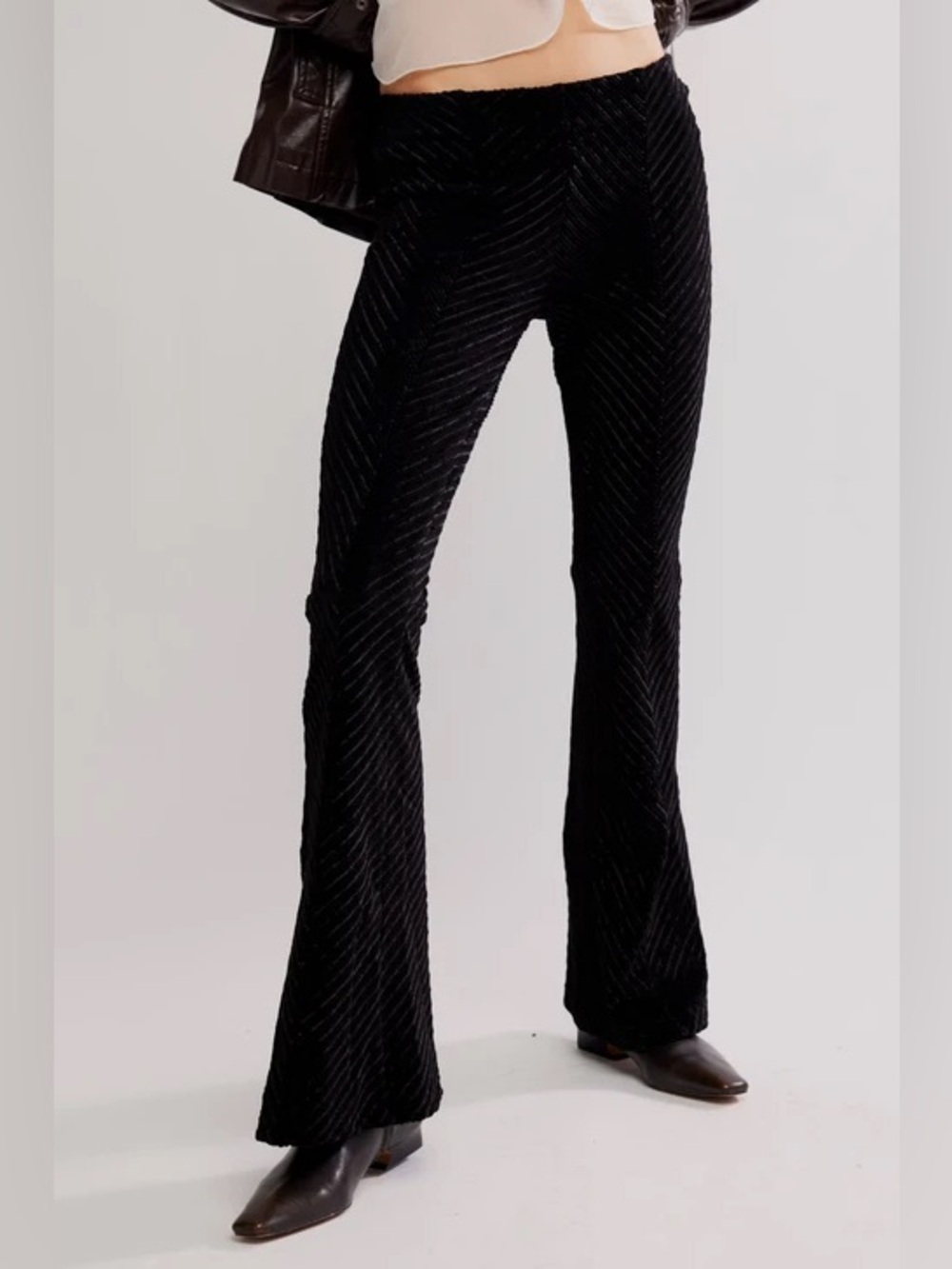 Free People Penny Flare Black Velvet Pants, NWT size small